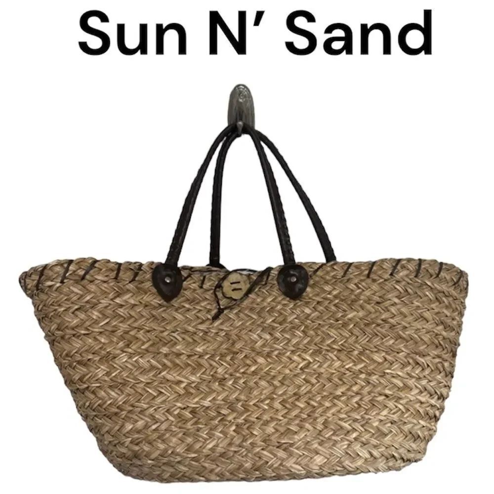 Sun N' Sand Large Dual Strap Shoulder Tote  Handbag Woven Basket Bag Brown